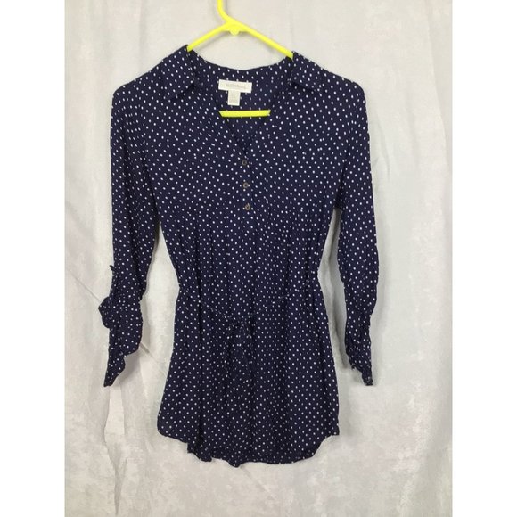 Motherhood Long Sleeve V-Neck Small Blue W/White Polka dots Maternity Blouse - Picture 6 of 9